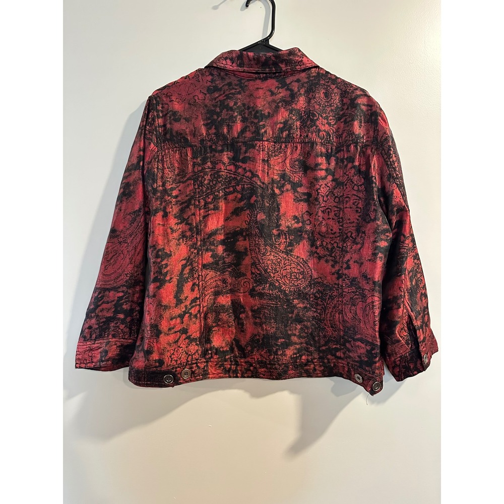 Ruby Rd Womens Red Black Metallic Paisley Button Front Jacket Size 18 - Picture 2 of 4